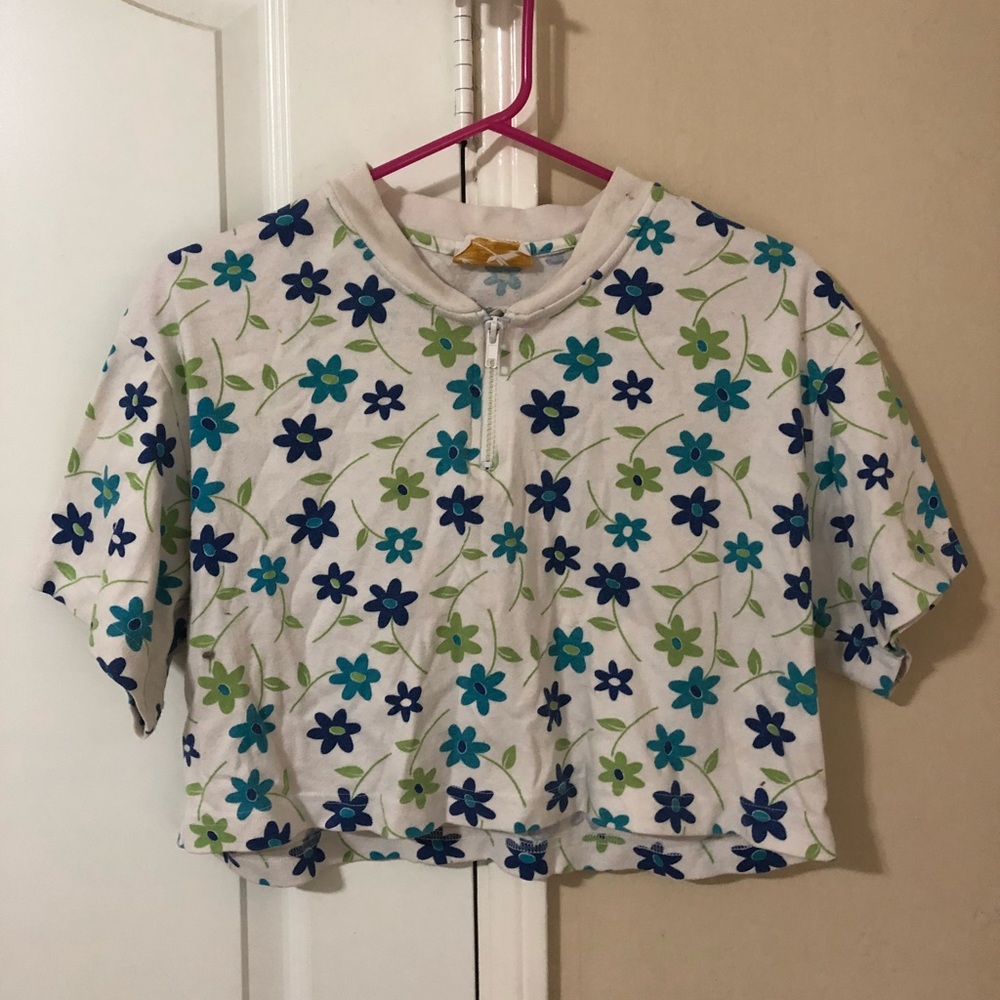 90s Floral Zip Crop